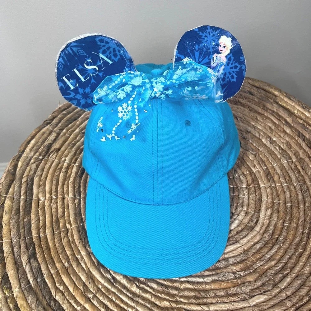 Disney Frozen Elsa Baseball Cap Kids One Size Blue Mouse Ears Snowflake‎ Bow Hat